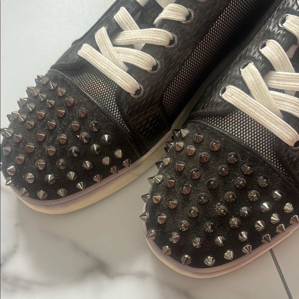 Studded Black Leather Sneakers with White Laces - Picture 8 of 9